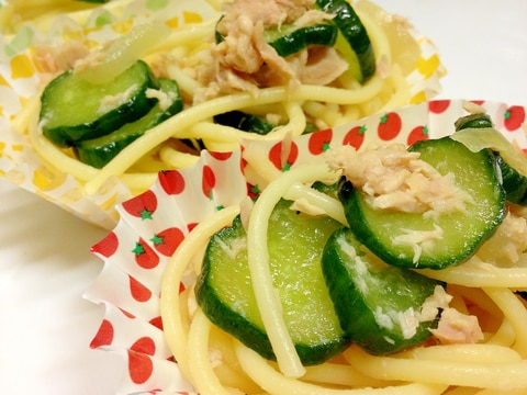 お弁当や付け合せに、ツナときゅうりのパスタサラダ